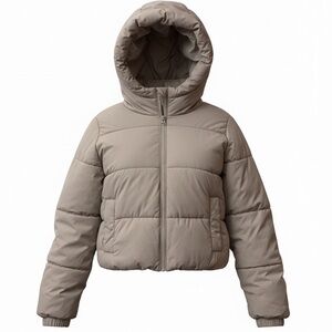 Hollister Hooded Puffer Jacket in Taupe